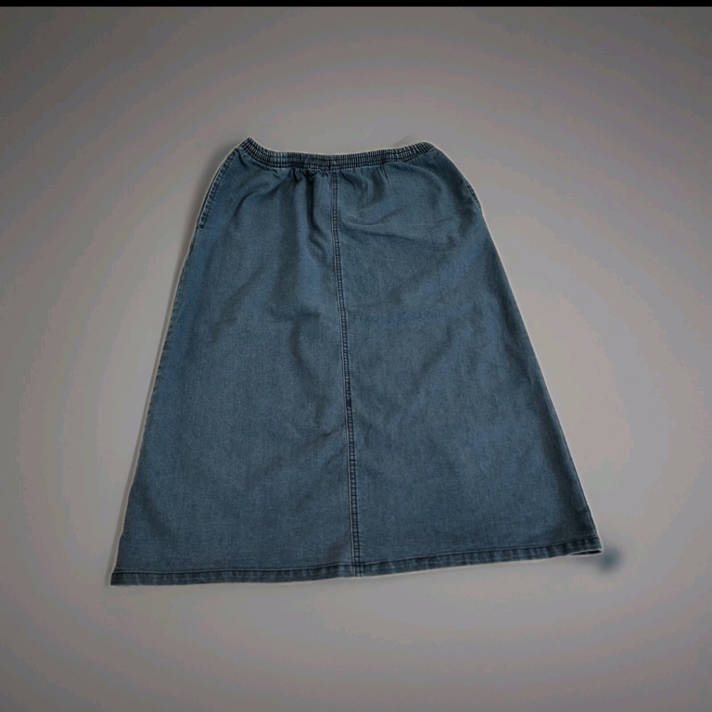 Speculation denim maxi skirt medium petite medium dark wash